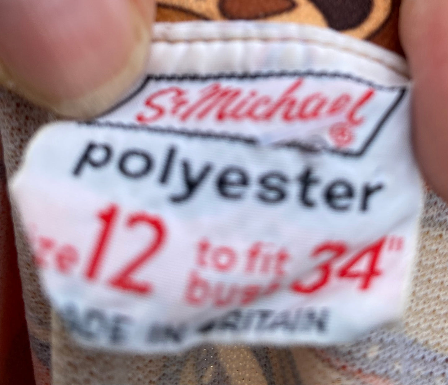 Vintage 70s orange brown St Michael polyester shirt collarless psychedelic print size 10