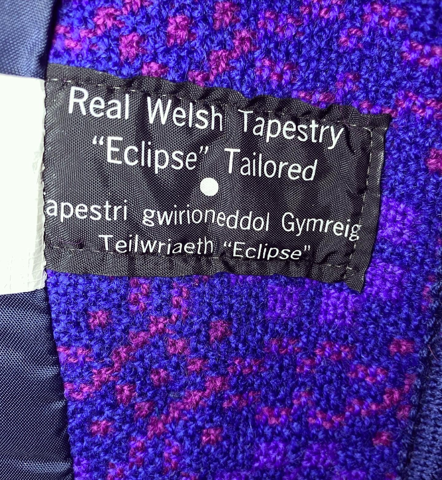 Vintage 60s Welsh wool Tapestry pea coat skirt set suit purple size 12 pockets Eclipse