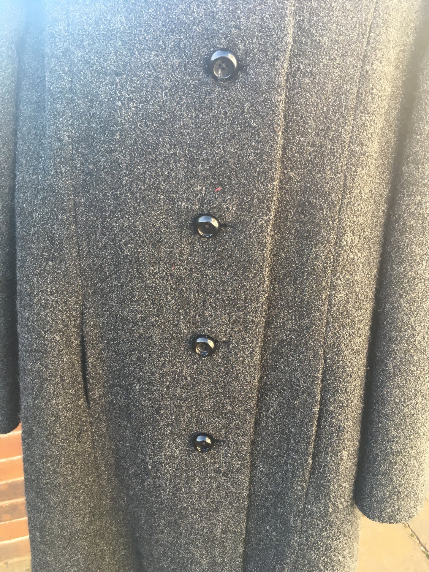 Vintage 60s Grey long coat black fur collar size 12 pockets