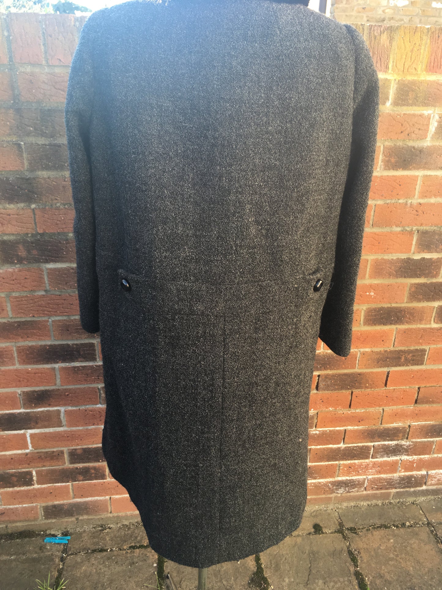 Vintage 60s Grey long coat black fur collar size 12 pockets