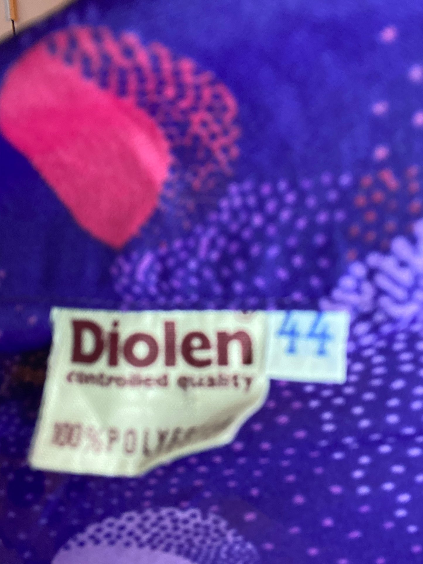 Vintage Diolen 70s purple print mini dress size 16 polyester long sleeves