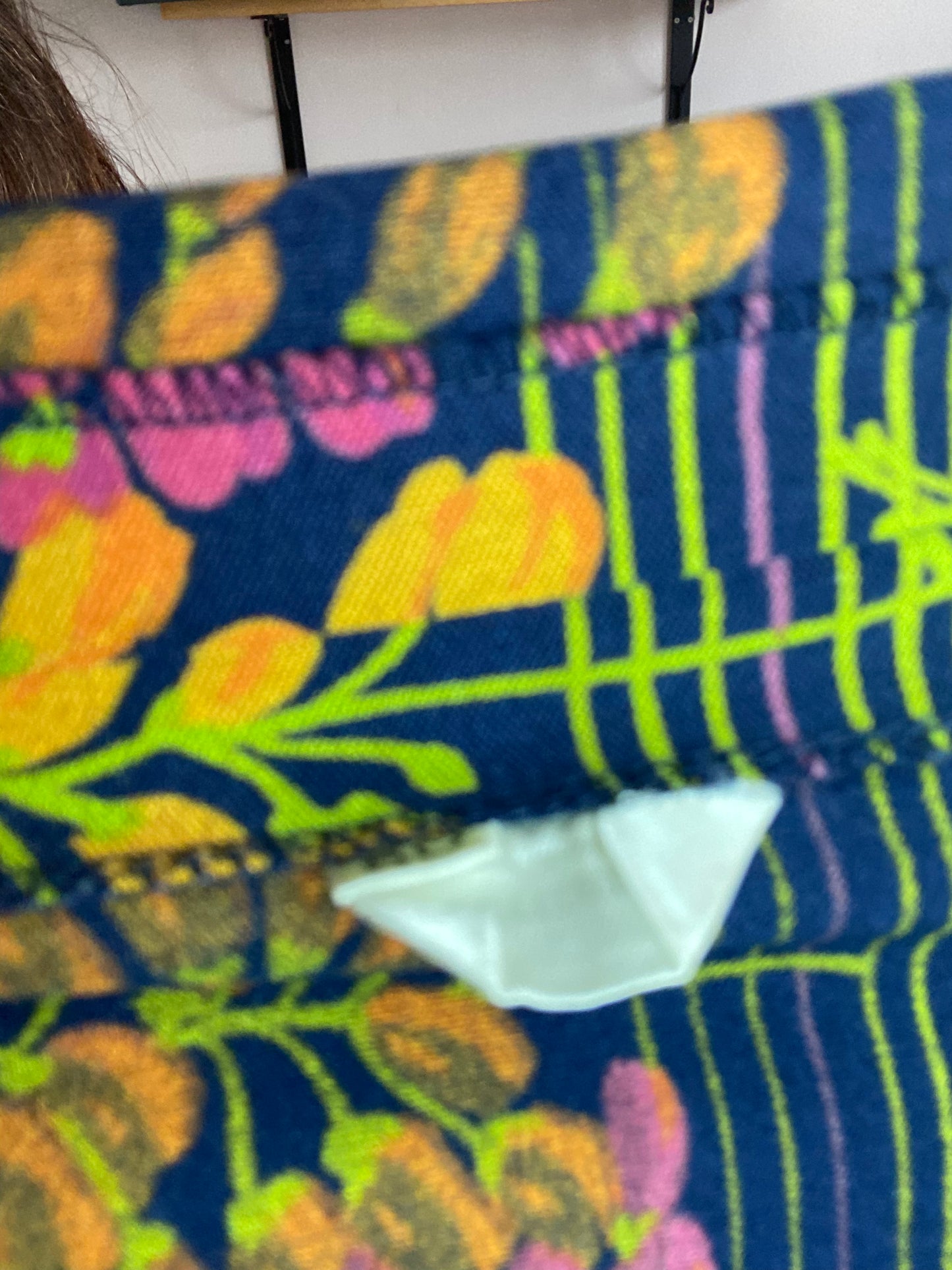 Vintage 70s navy blue floral print dagger collar shirt dress polyester size 18 lined