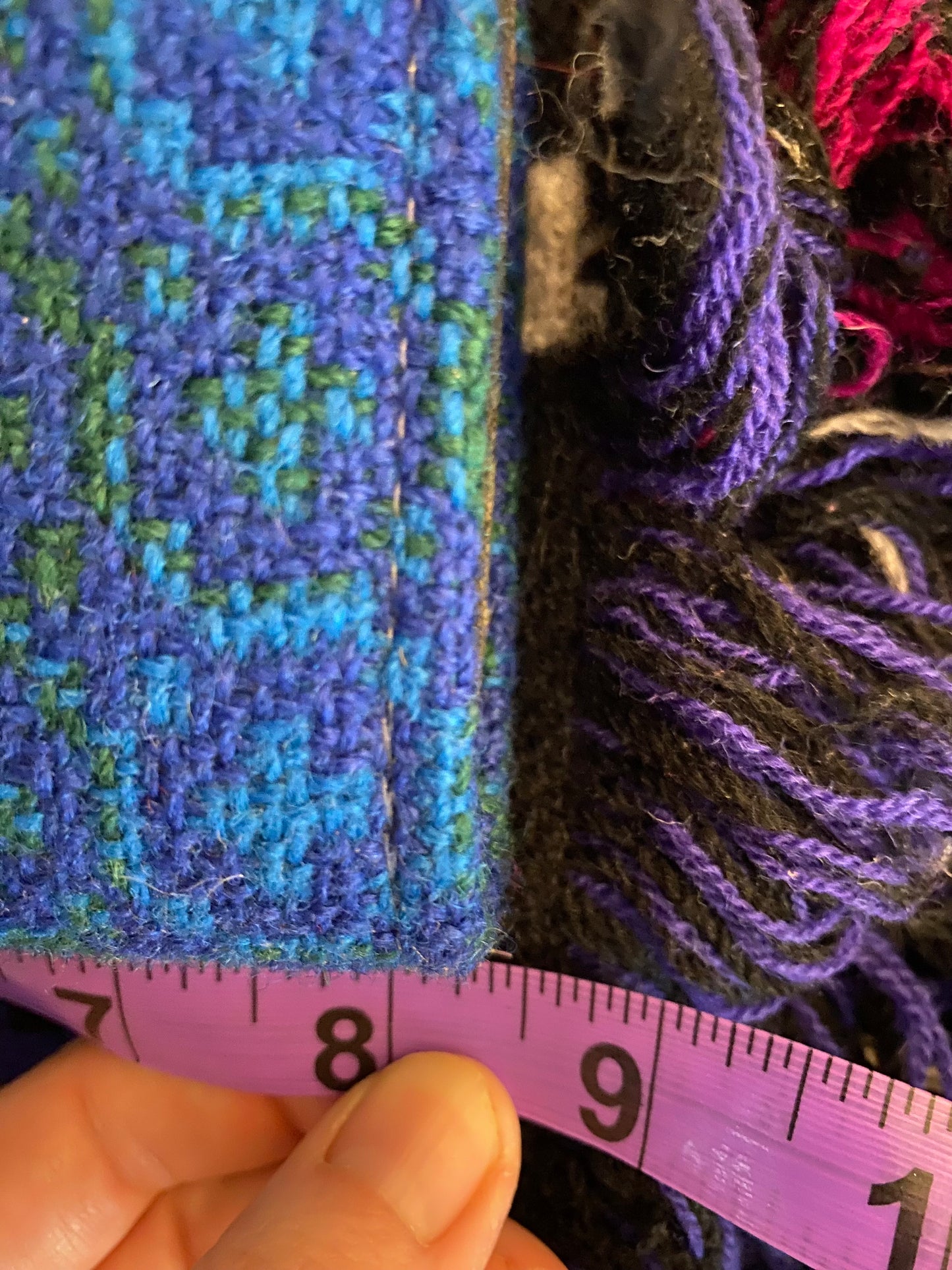 Vintage Blue Leather & Welsh Wool Tapestry Clutch purse large