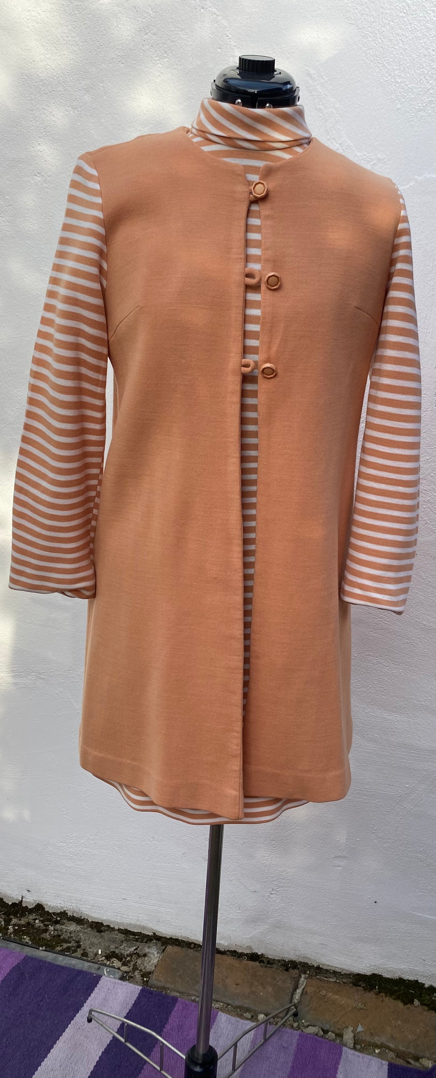 Vintage peach cream stripe 60s dress jacket suit two piece size 12