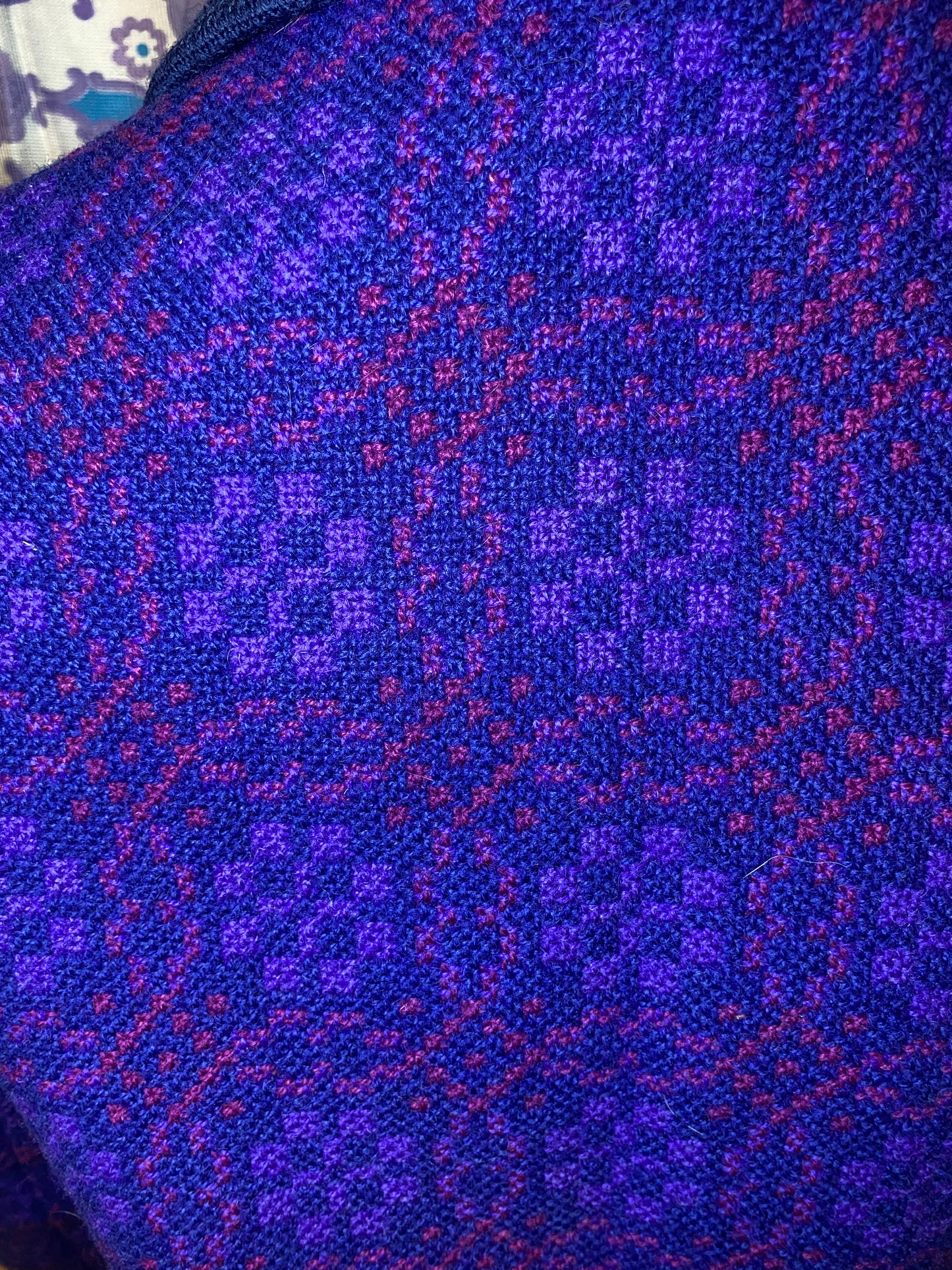 Vintage 60s Welsh wool Tapestry pea coat skirt set suit purple size 12 pockets Eclipse