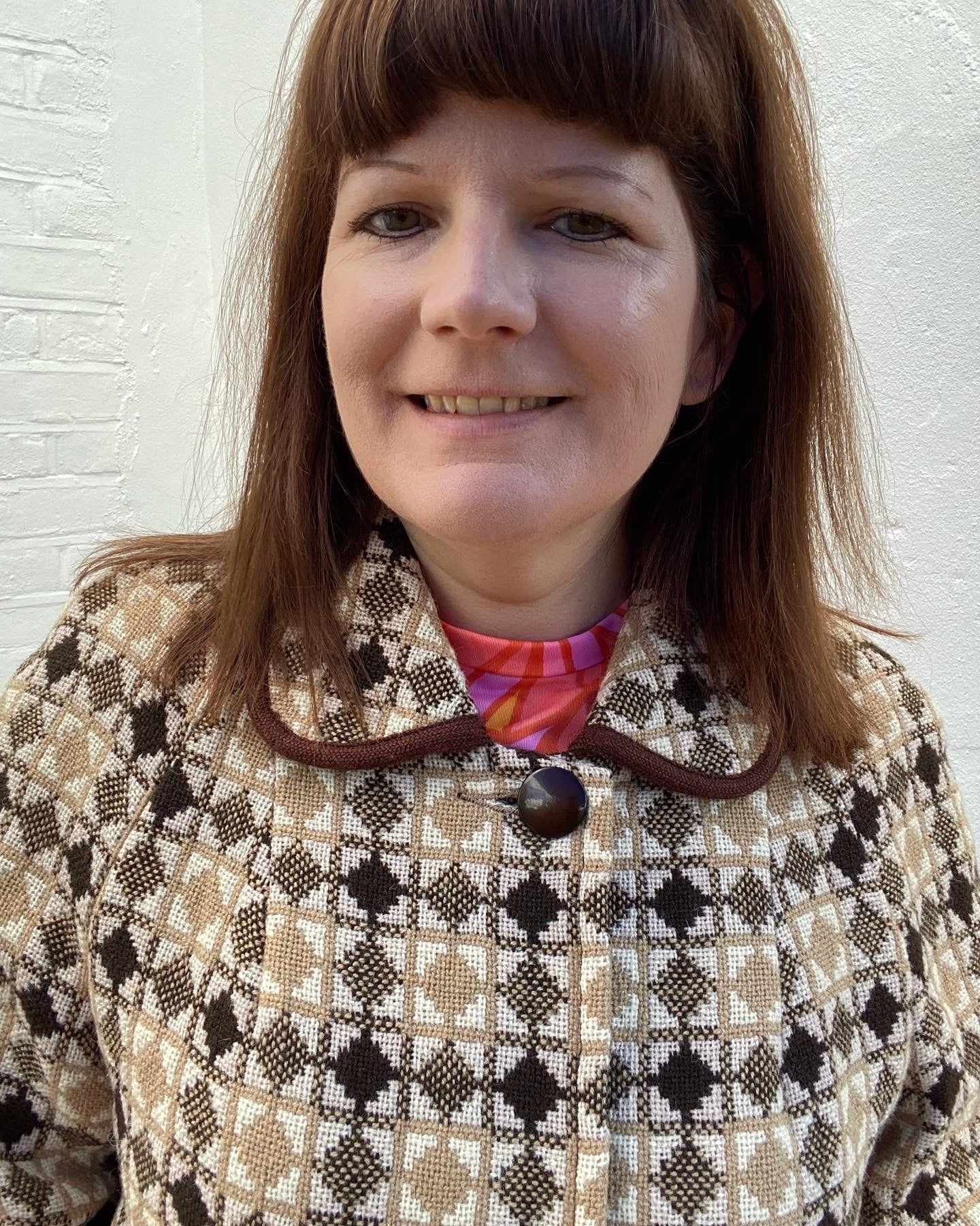 Vintage 60s Welsh wool Tapestry pea coat cream black brown grey size 14
