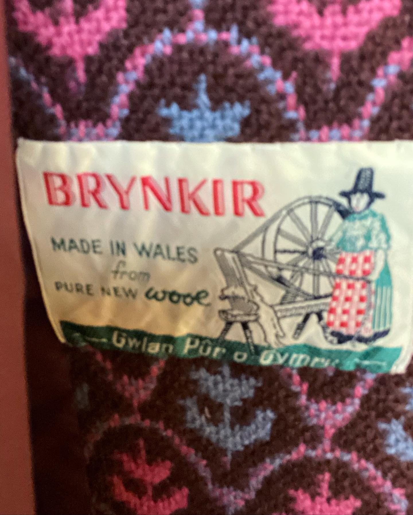 Vintage Brynkir Print Welsh Wool Tapestry Pea coat brown pink flower size 18