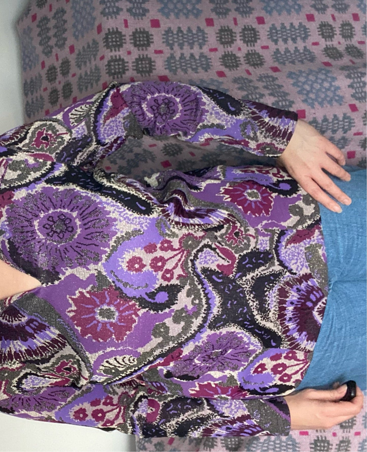 Vintage Shiny purple 70s polyester top with dagger collar size 18 20