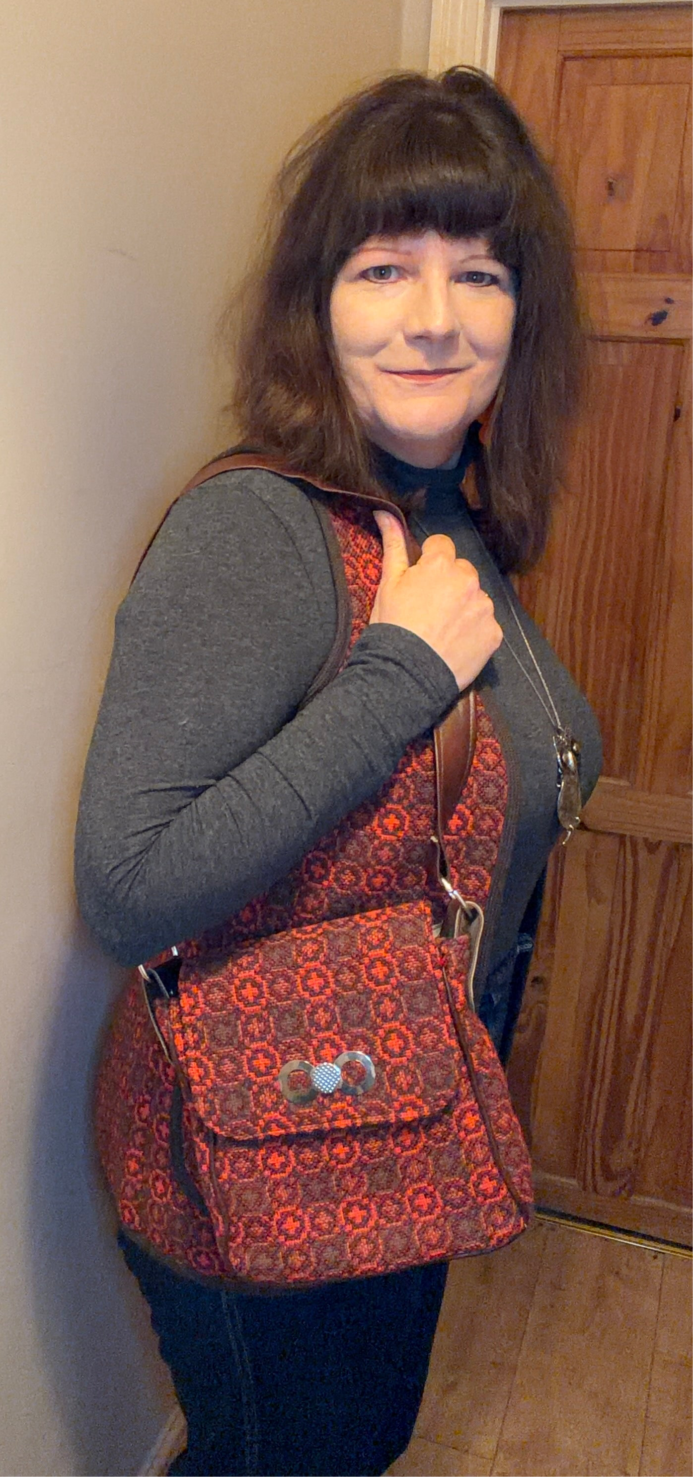 Vintage orange brown Welsh Wool Tapestry medium shoulder hand bag handbag