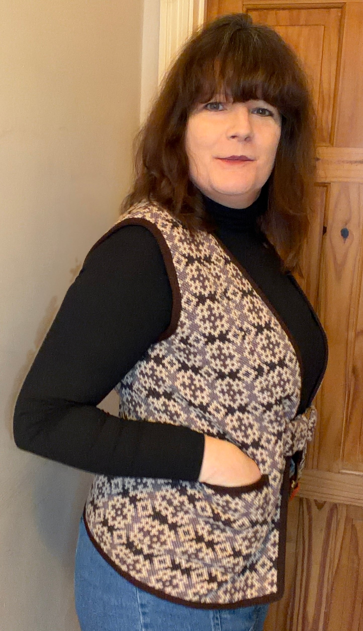 Vintage 60s Welsh wool tapestry waistcoat light brown beige biscuit size 12