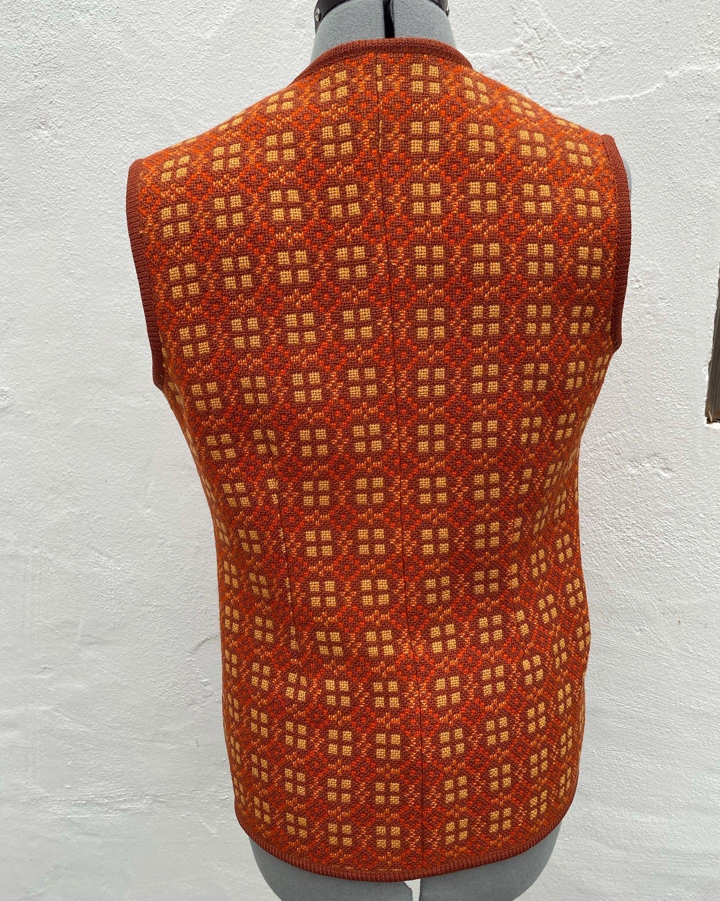 Vintage 60s Welsh wool tapestry waistcoat orange size 12 Eclipse print