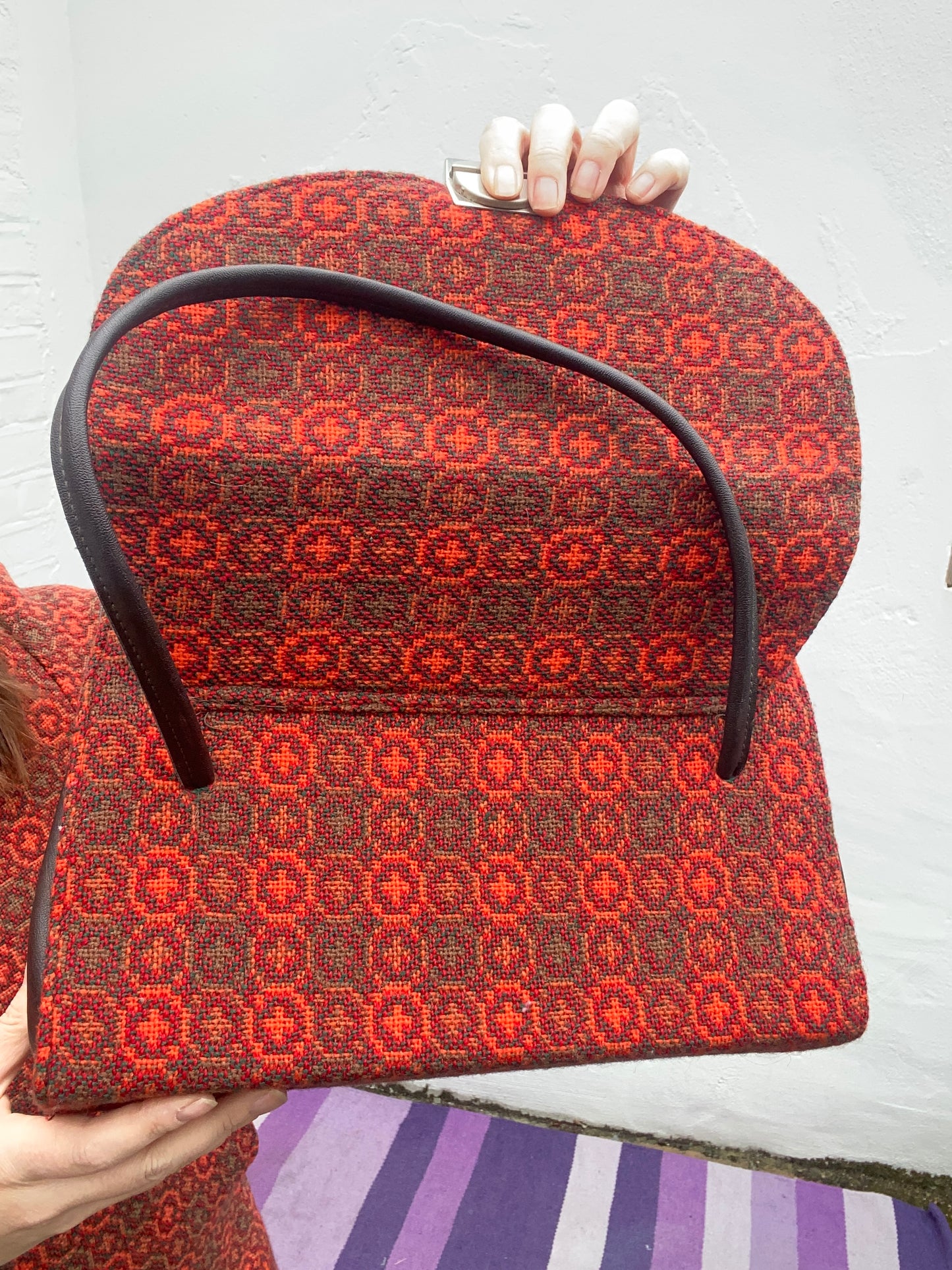 Vintage orange brown Welsh Wool Tapestry large hand bag handbag