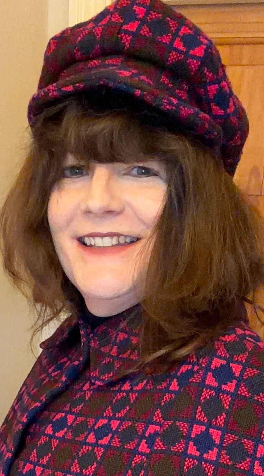 Vintage Welsh Wool Tapestry baker boy hat pink purple geometric print size M medium