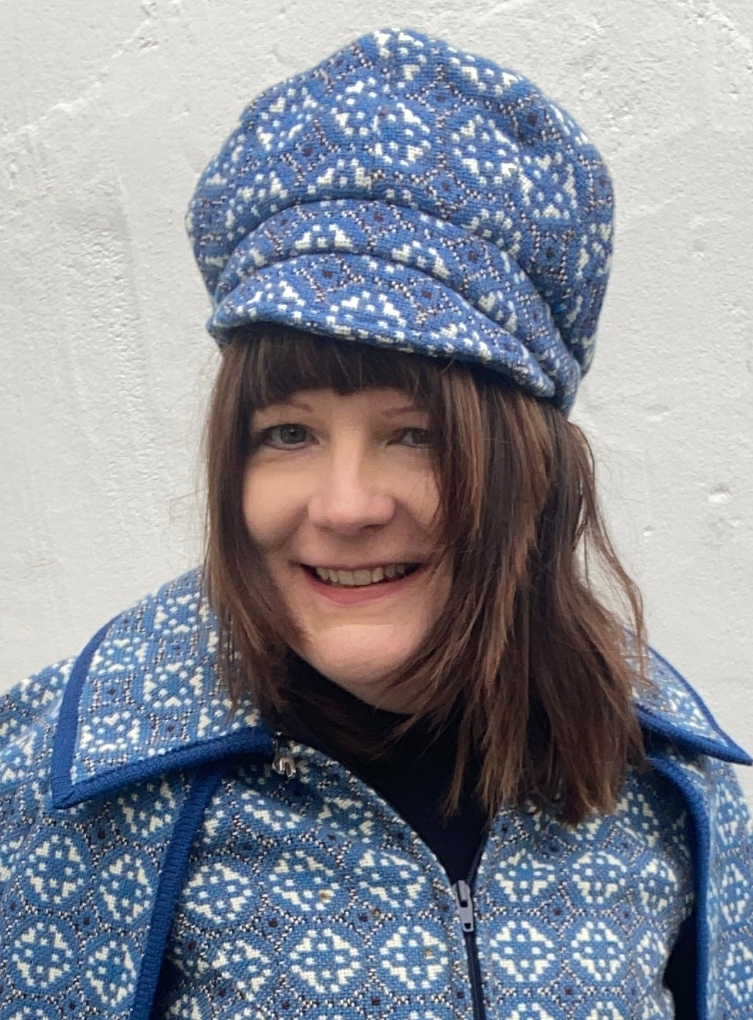 Vintage Welsh Wool Tapestry baker boy hat blue size S-M geometric print