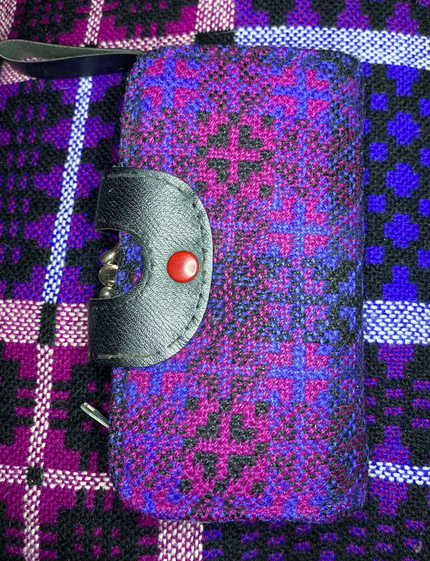 Vintage purple pink Leather & Welsh Wool Tapestry Clutch purse