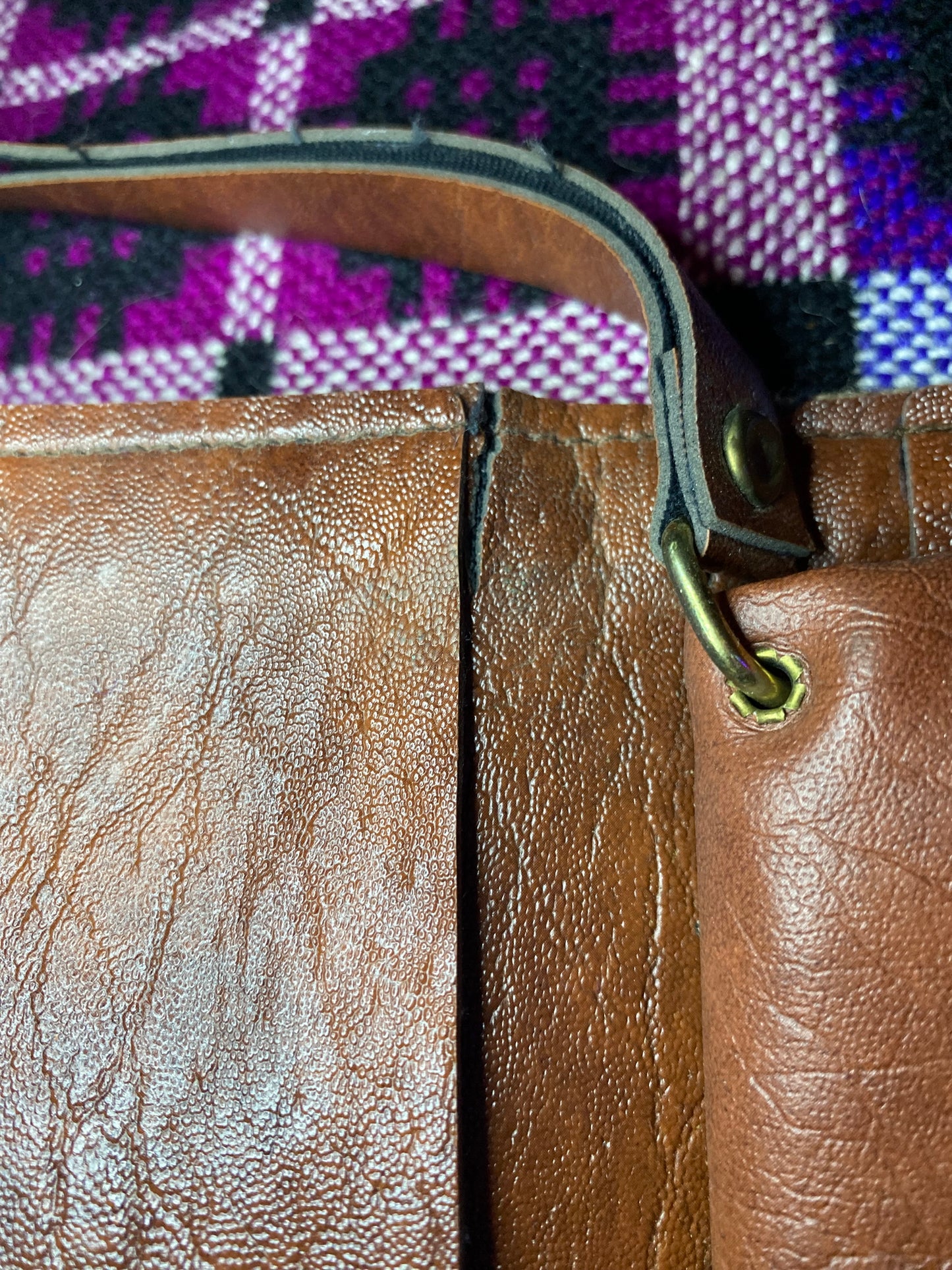 Vintage Orange brown Leather & Welsh Wool Tapestry Clutch purse Brynkir print