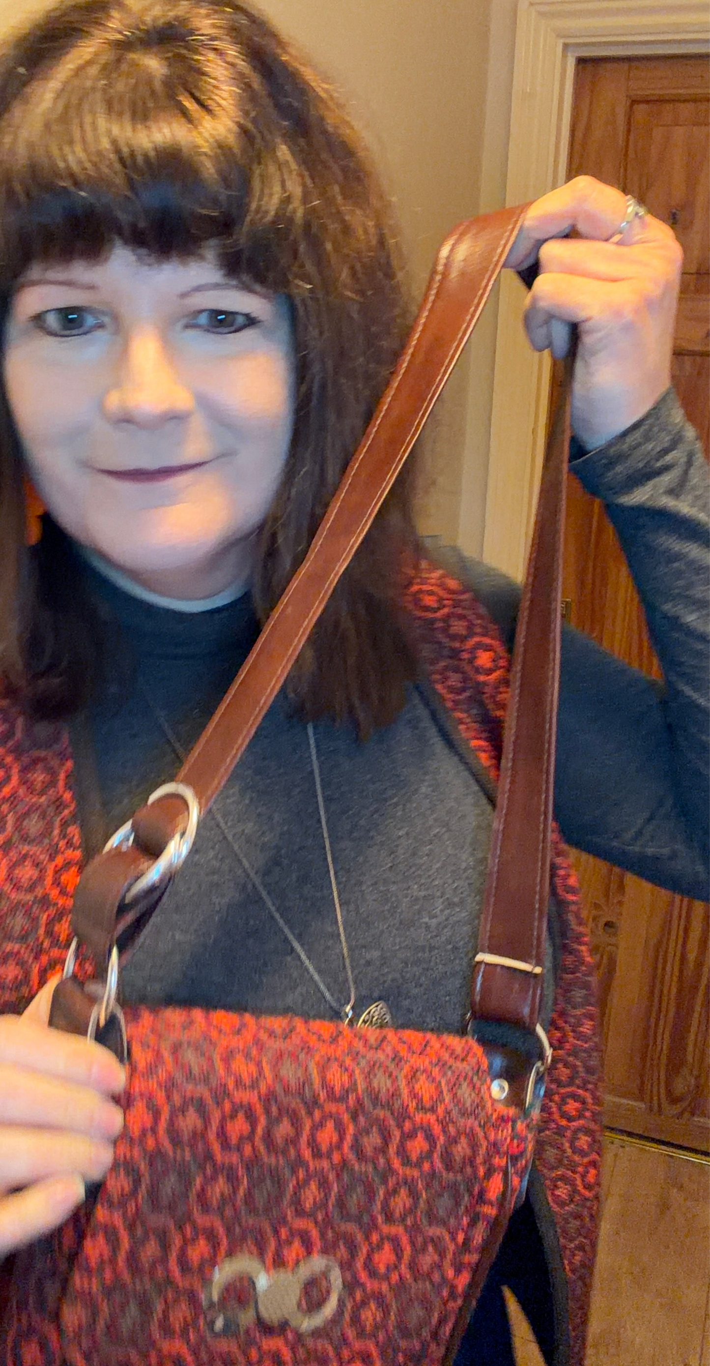 Vintage orange brown Welsh Wool Tapestry medium shoulder hand bag handbag