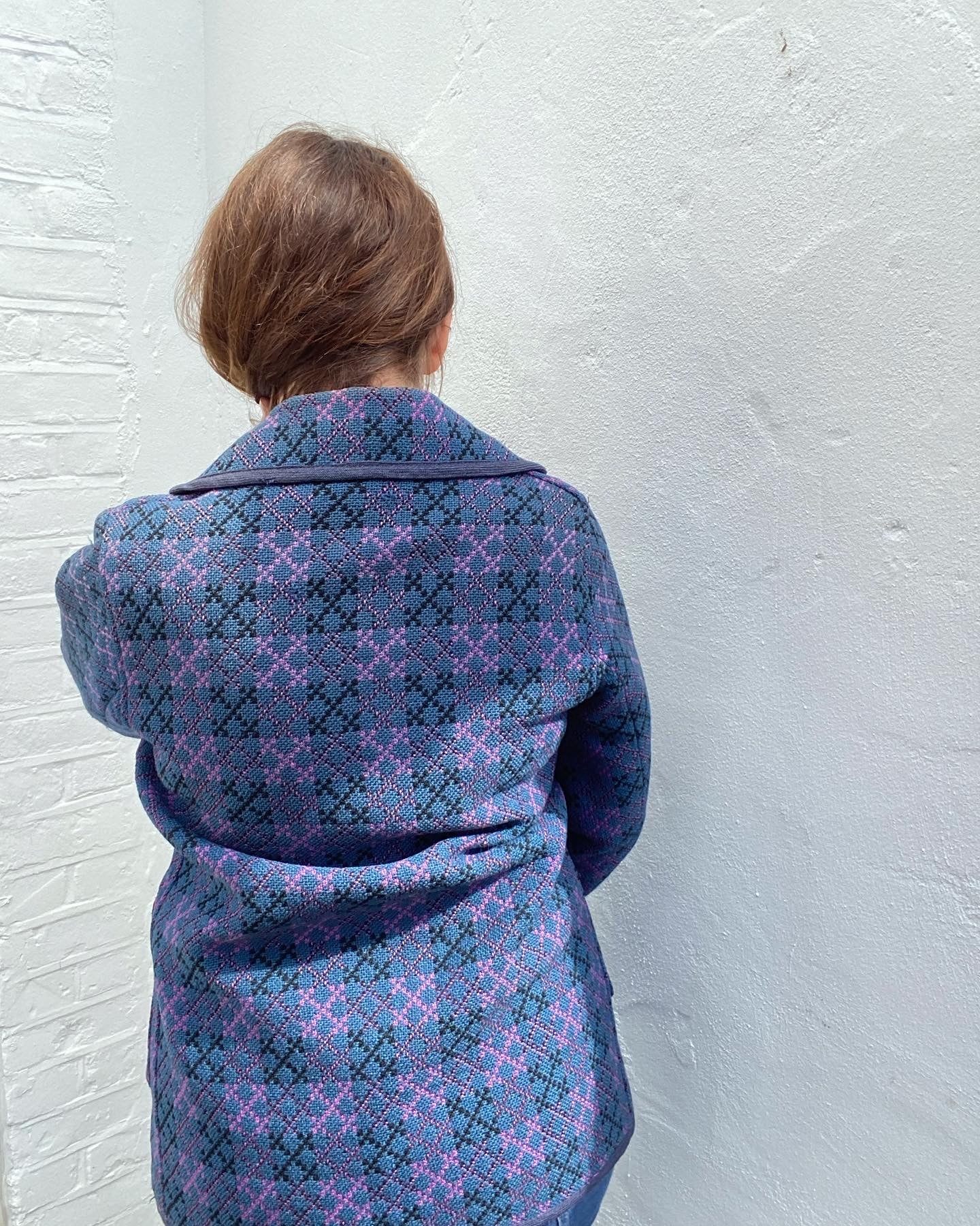 Vintage 60s Welsh wool Tapestry pea coat grey purple size 14 pockets