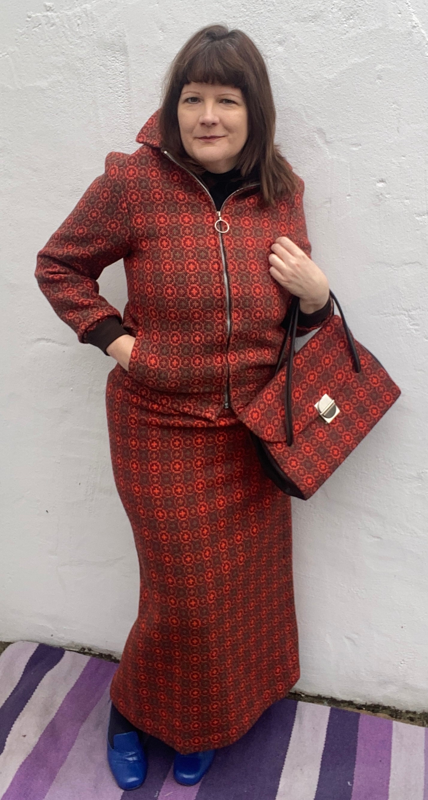 Vintage orange brown Welsh Wool Tapestry large hand bag handbag