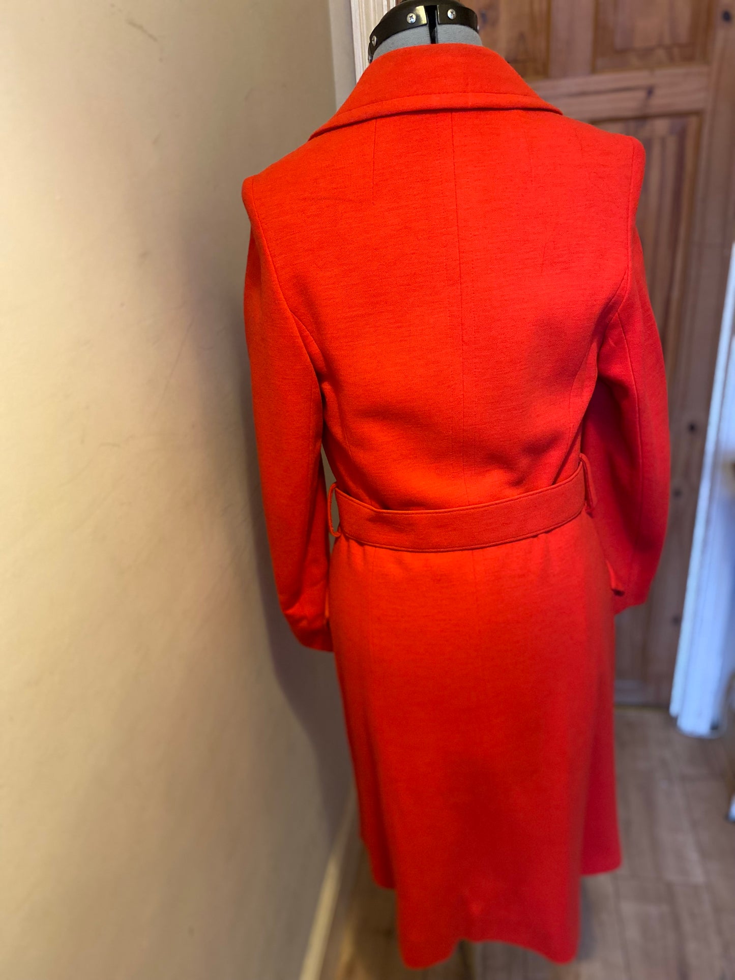 Vintage 60s Bickler coat red size 8 10 neospun jersey courtelle belted pockets