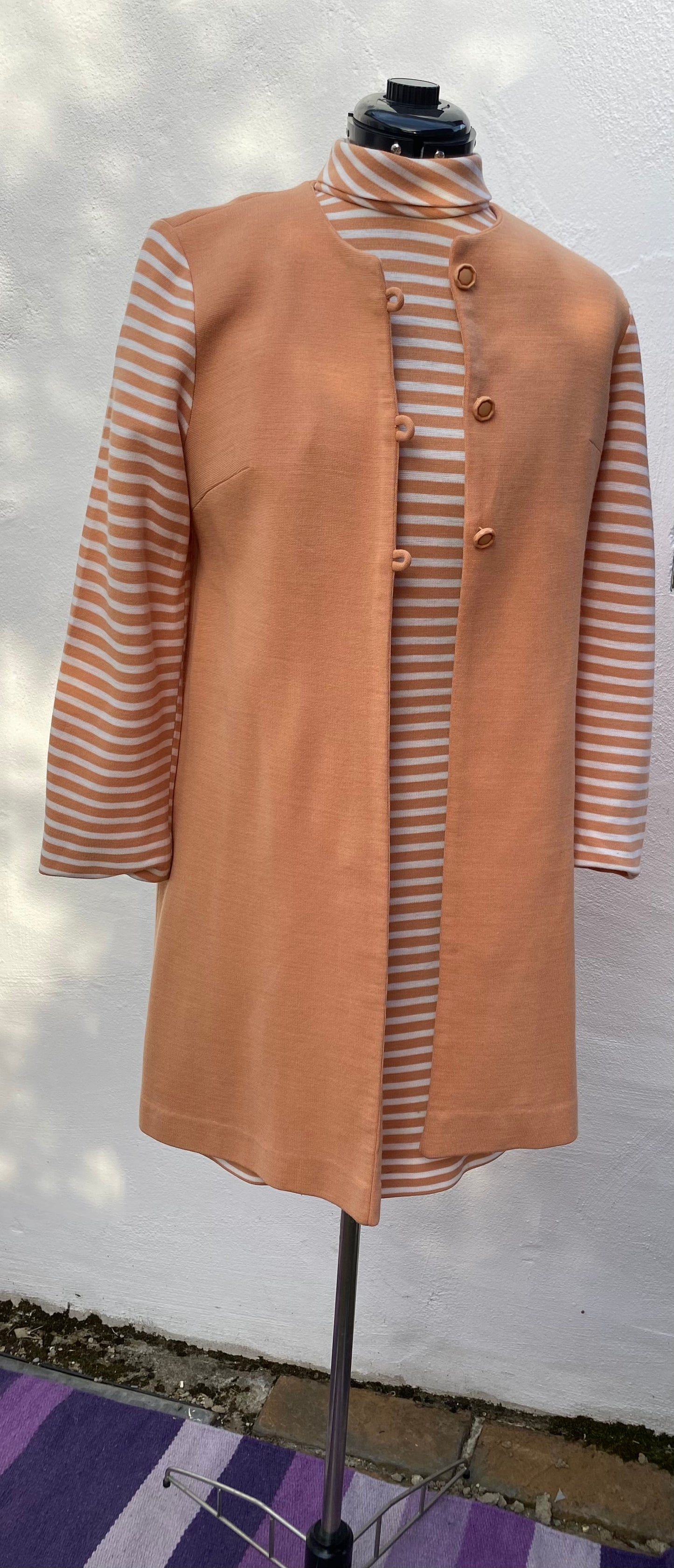 Vintage peach cream stripe 60s dress jacket suit two piece size 12