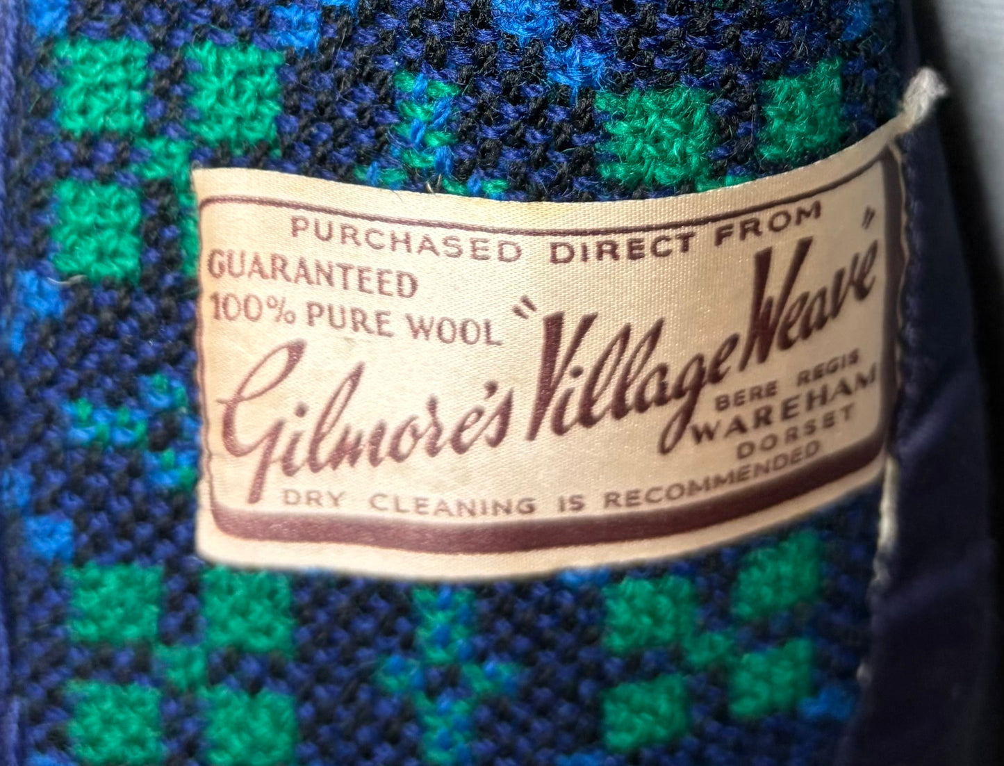 Vintage geometric Print Welsh Wool Tapestry jacket smart dark blue turquoise size 10 small