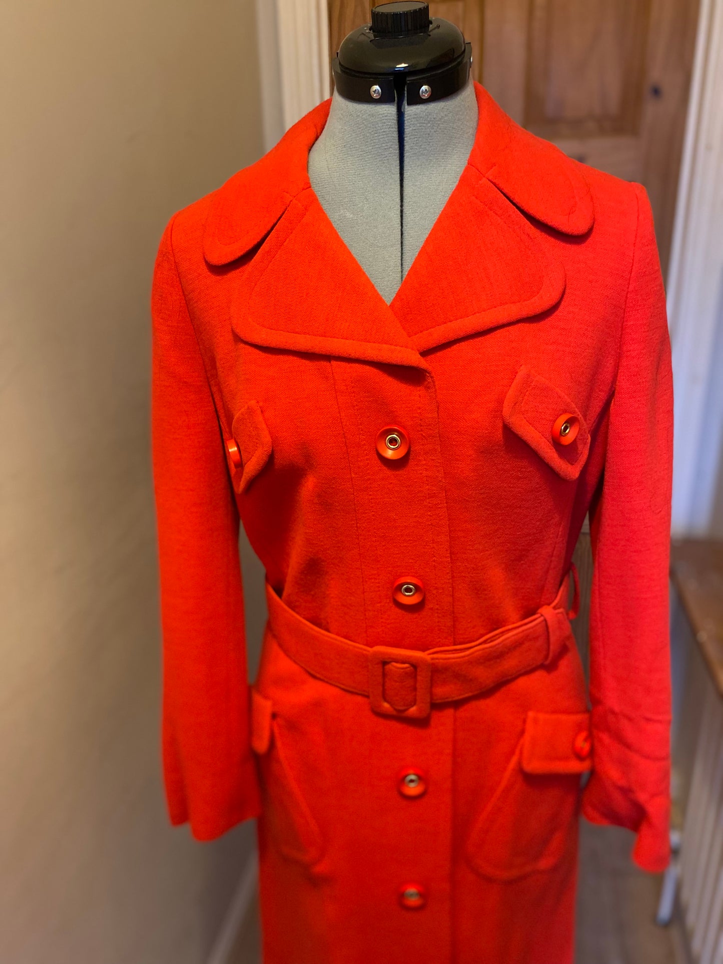 Vintage 60s Bickler coat red size 8 10 neospun jersey courtelle belted pockets