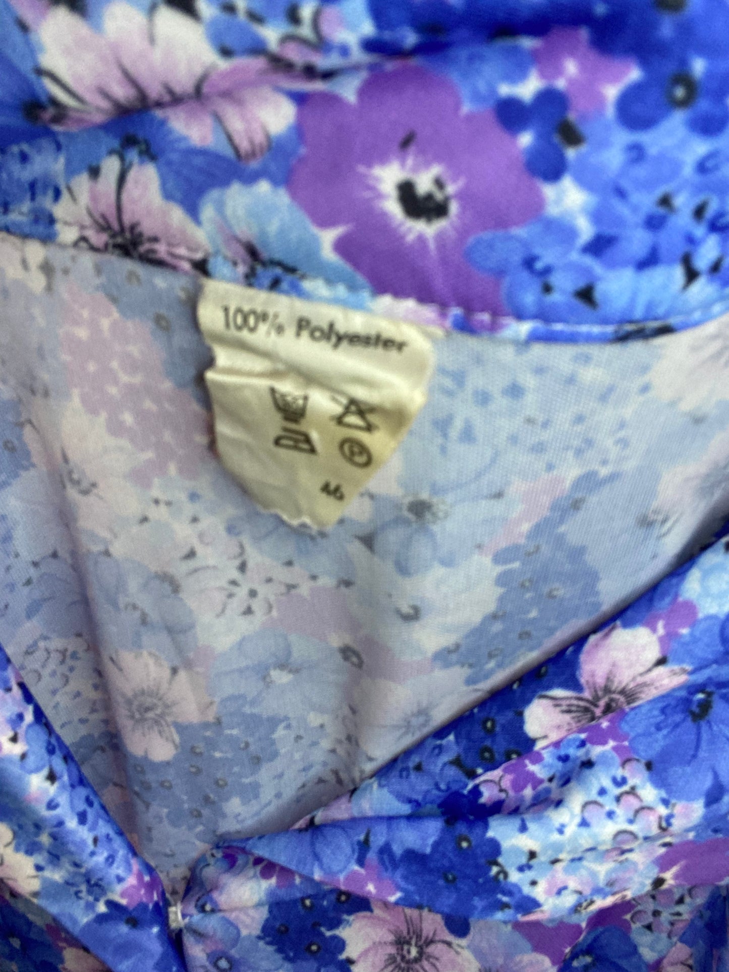 Vintage 70s 80s blue white lilac floral print shirt dress with belt polyester buttons size 20