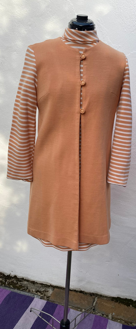 Vintage peach cream stripe 60s dress jacket suit two piece size 12