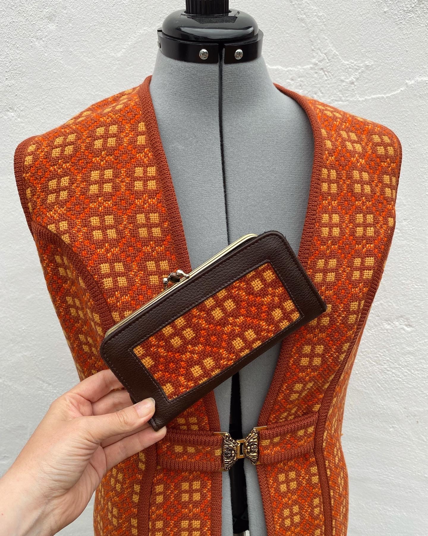 Vintage 60s Welsh wool tapestry waistcoat orange size 12 Eclipse print