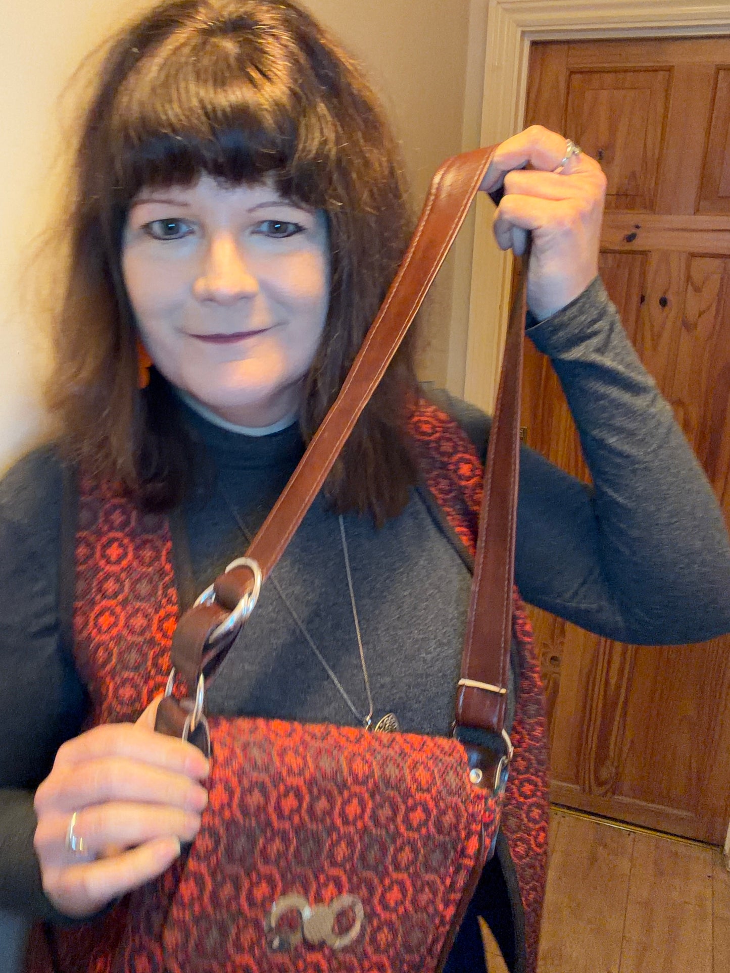 Vintage orange brown Welsh Wool Tapestry medium shoulder hand bag handbag