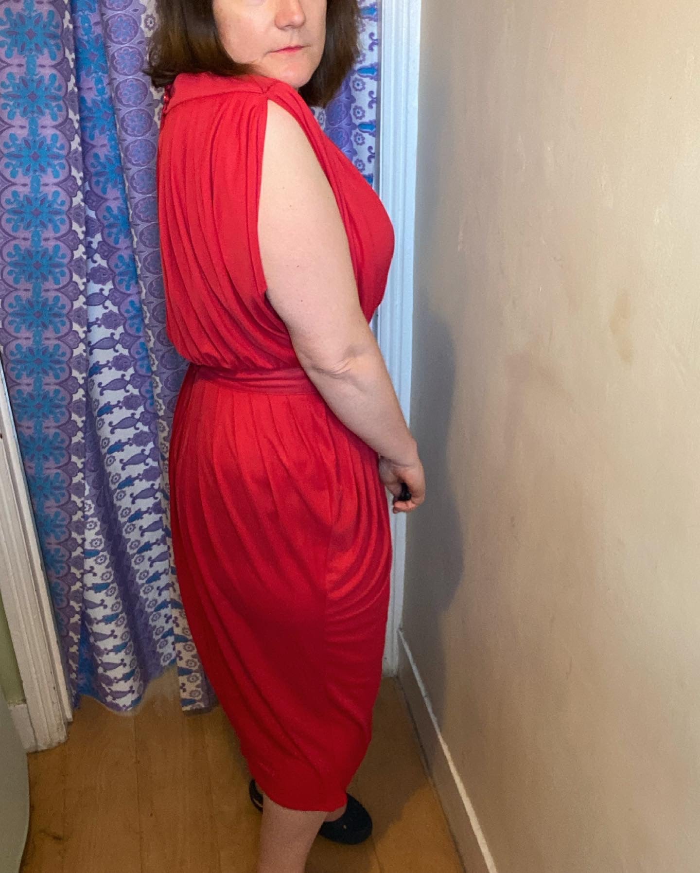 Vintage Red Radley draped 70s 80s evening dress size 10 12