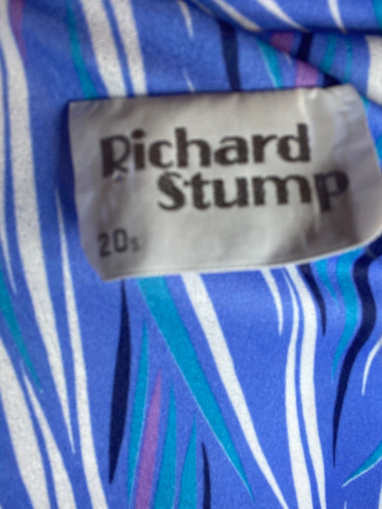 Vintage Richard stump blue stripe print pussy bow 80s dress size 18