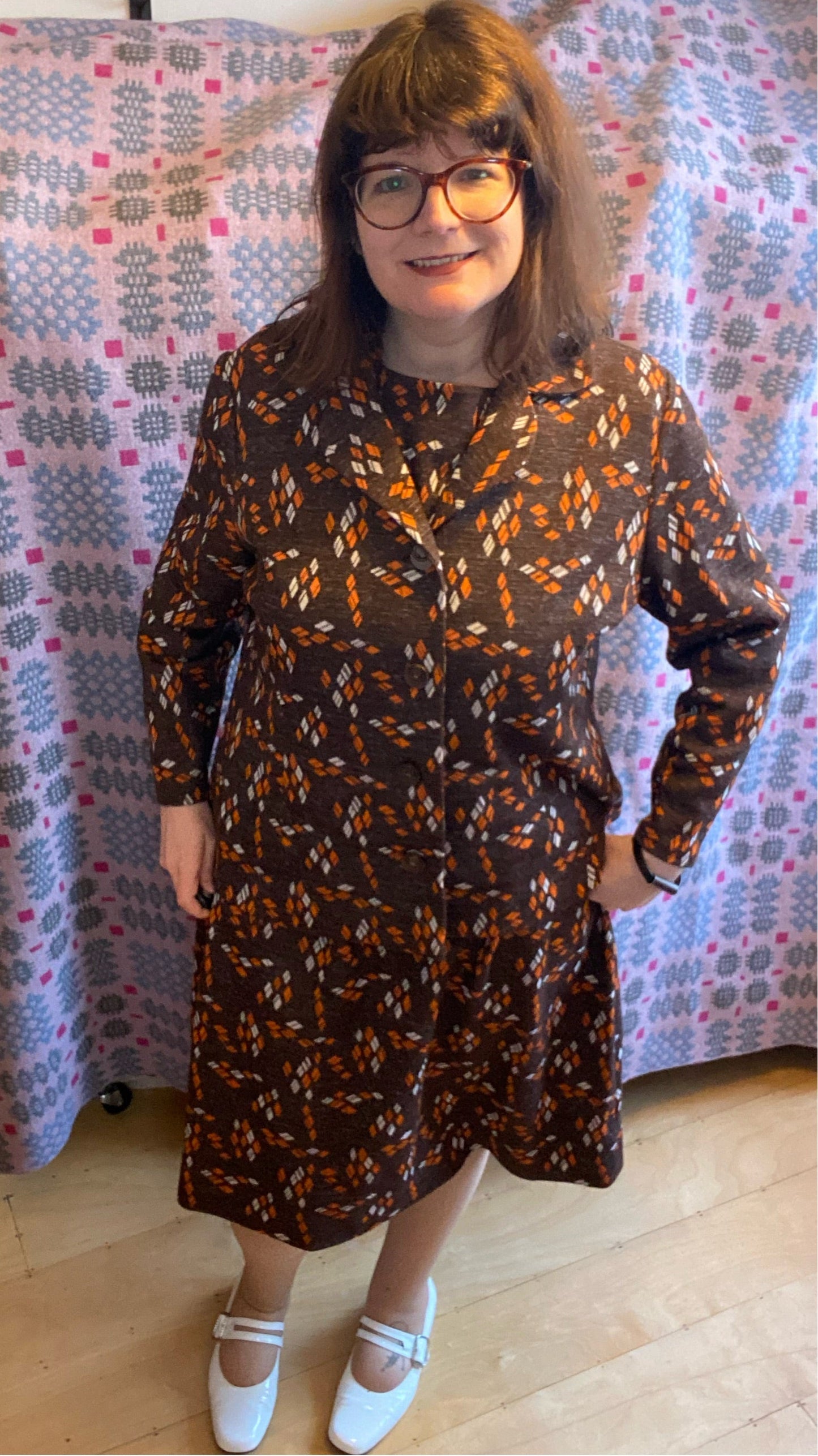 Vintage Brown orange 60s dress jacket suit two piece size 20 size 22