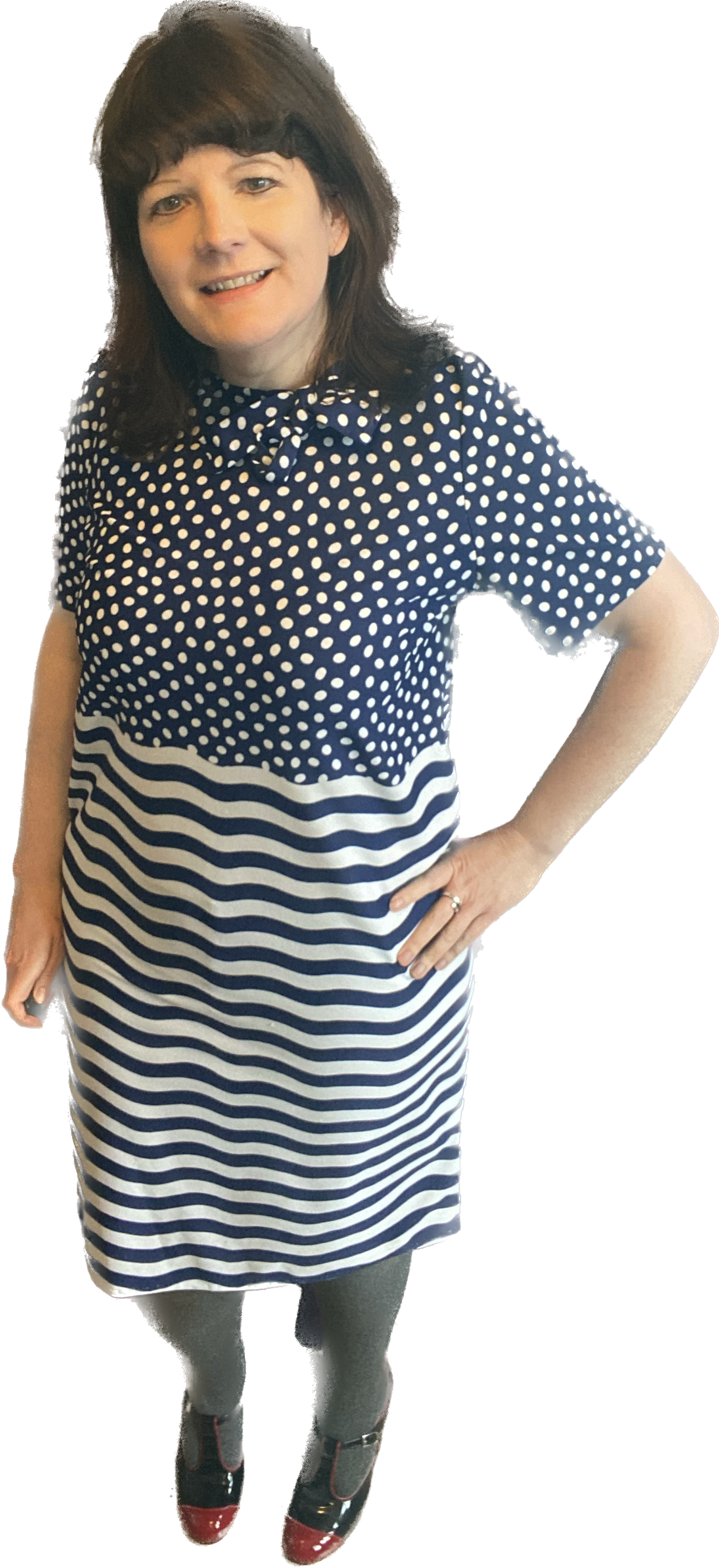 Vintage Blue white 60s shift dress spot stripes size 16 18