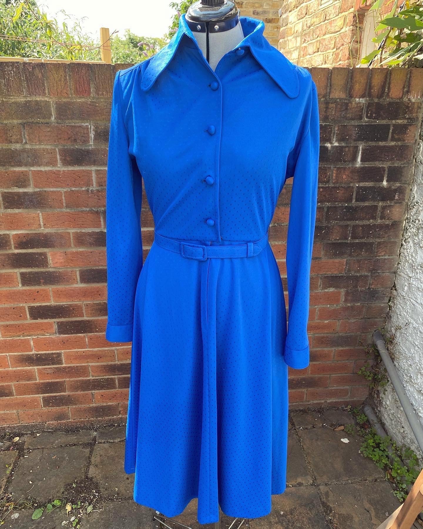 Vintage 70s beagle collar royal blue shirt dress by Winchester size 10 12